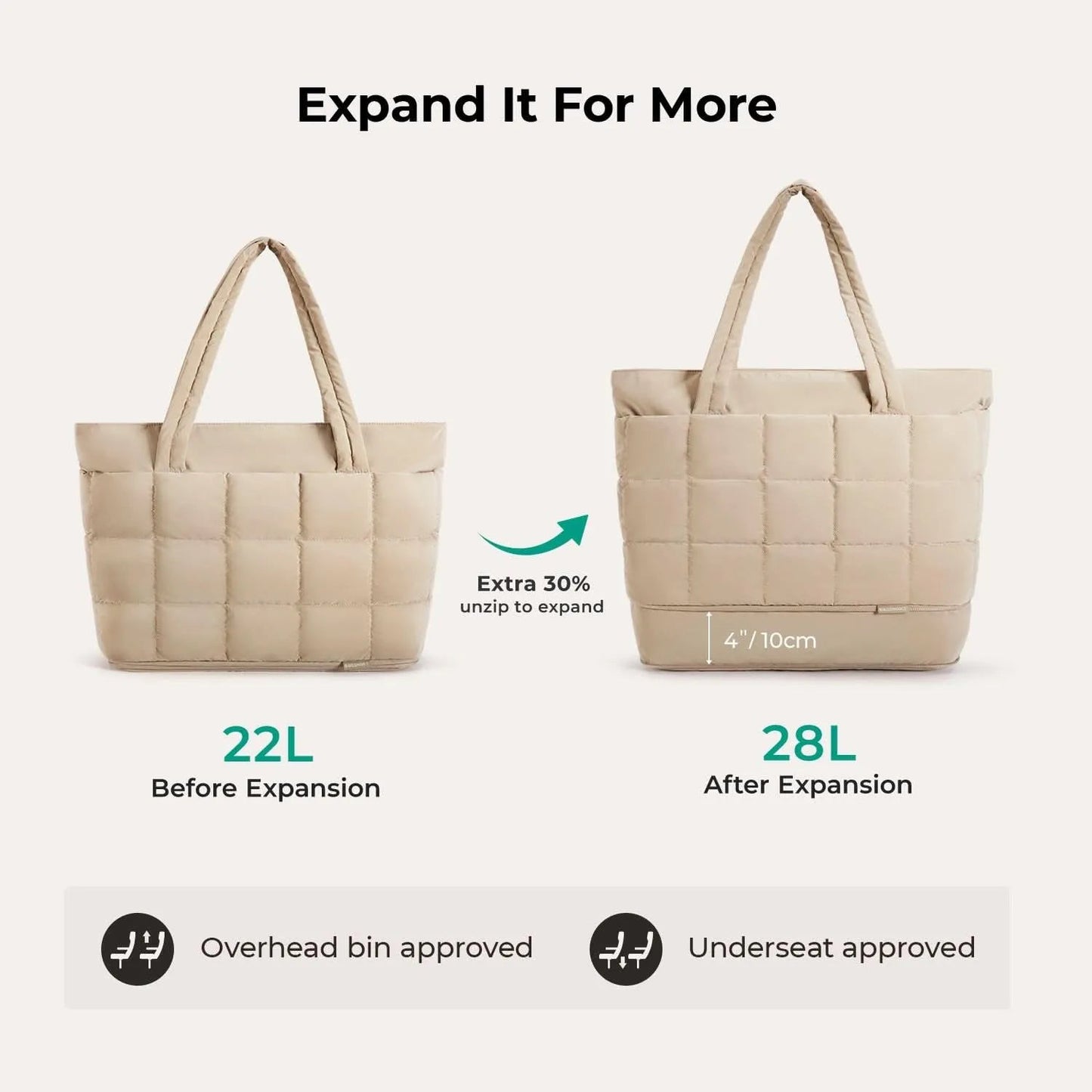 Bubble 22L-28L Expandable Puffer Travel Tote Bag